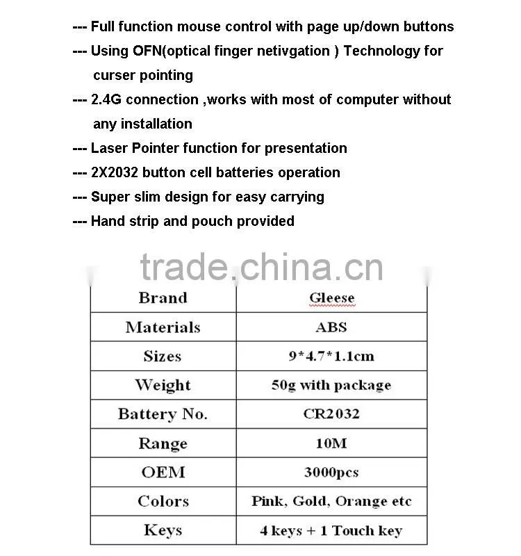 Hot Sales 2.4Ghz Wireless USB Mini Portable Bluetooth Mouse Remote Controller for Teaching Speeching Meeting Computer PC Box