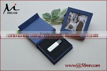 Empty USB Gift Storage Packaging Box Linen Leather Paper with Photo Frame