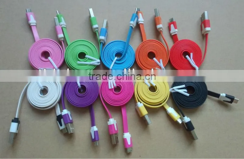 Colorful flat noodle micro usb cable used for all kinds of android smart phones