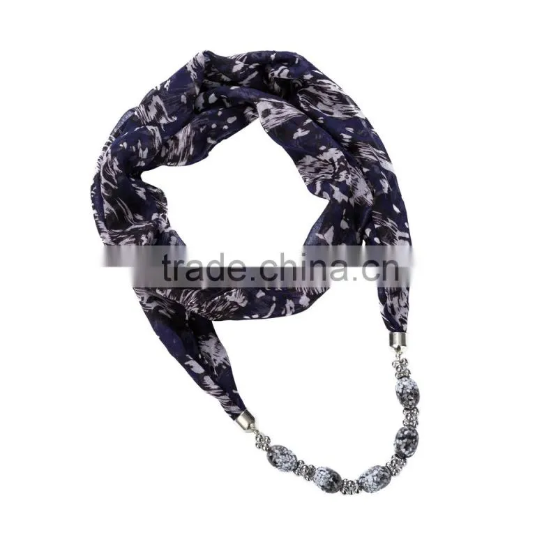 Shabby Chiffon Scarf necklace decorated with glass beaded ornaments chain