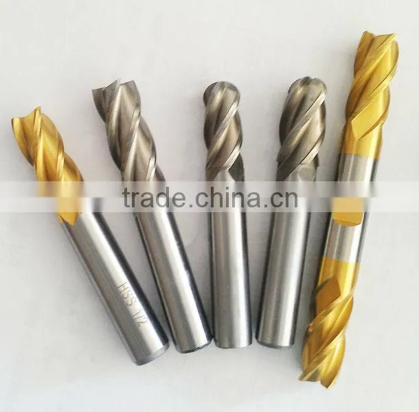 ball end mills with straight shank, 4F/2F TiN-coated end mill