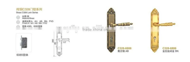 luxury Tri-circle brand Brass European interior room door lock;High-end european-style door lock series
