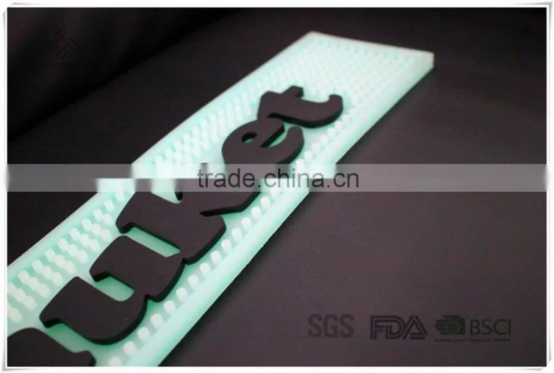 Save 10% rectangle soft pvc noctilucence bar mat, custom bar spill mat