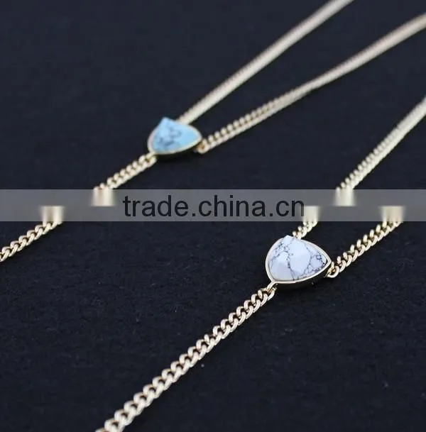 New Fancy Design Bubble Tassel Chain Neckalces Jewelry Turquoise Kallaite Rectangular Stick Pendant Chain Stereo Necklaces