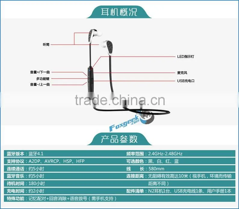 Wholesale high end wireless bluetooth headset, High quality N2 earphone, mini bluetooth sport earphone