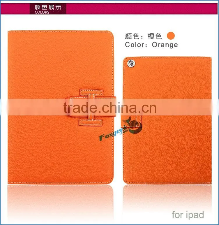 hot selling new design leather cover case with handle for ipad air/air 2 with Sleep/wake up function
