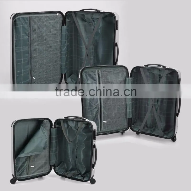 New 3PCS Silver Carry On Luggage Set Trolley Suitcase Travel Bag Spinner ABS PC