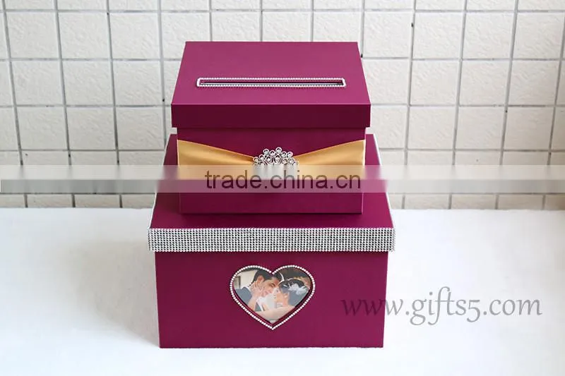 Personalised purple wedding box wedding card box with photo frame