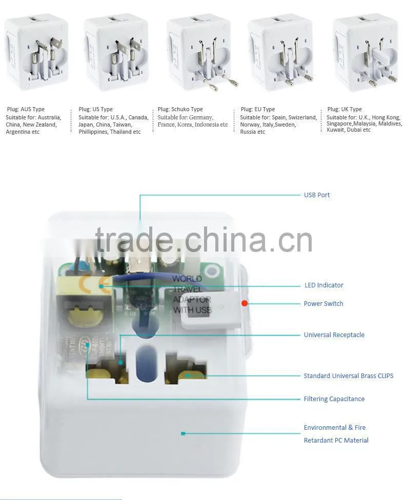 China Factory Wonplug Patent 2015 Hot Sale Worldwide Usb Travel Charger