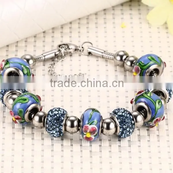 Bohemian Style Flower Pattern Blue Bead Necklace And Bracelet Jewelry Sets