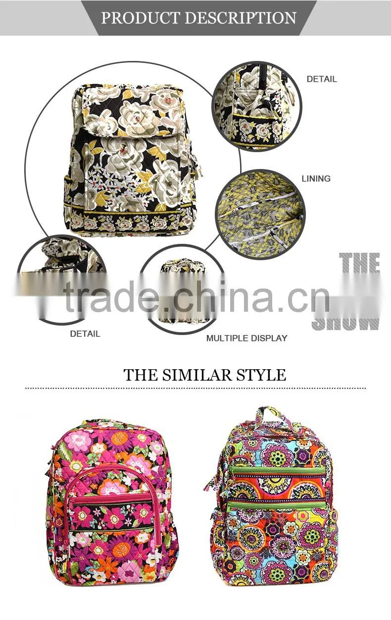 RE007 China Supplier wholesale best selling cotton girl's quilted school backpack