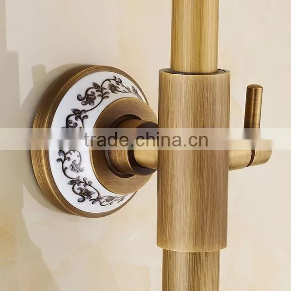 titanium gold shower, loudspeaker widespread elegent shower set, antique brass shower non-fade out