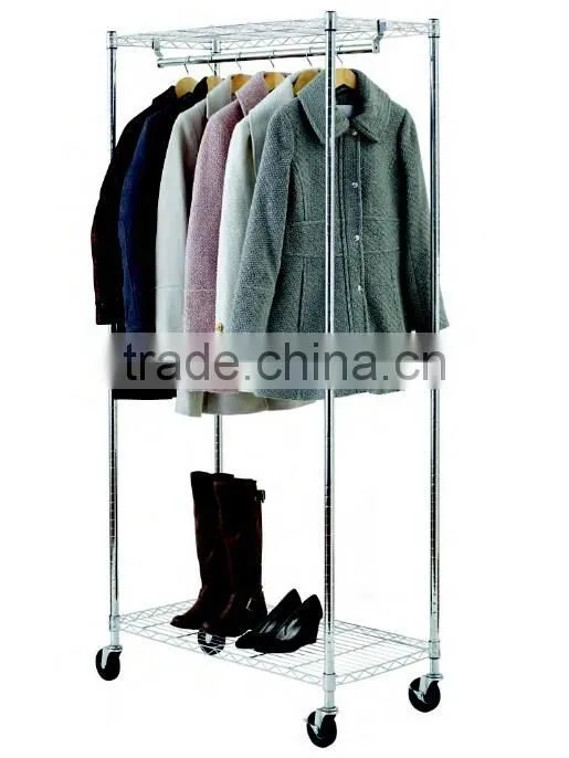 Storage rack with clothes hanger rack