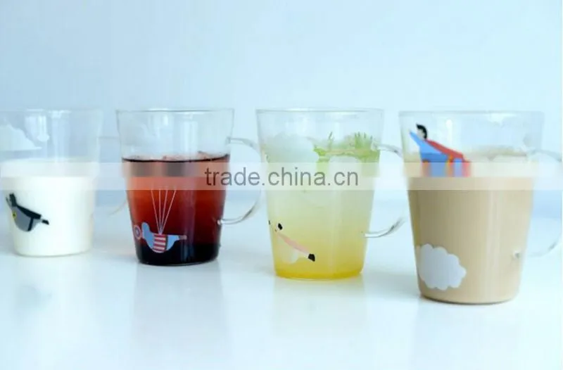 Coffee glass mug with handle tea glass mug with printing
