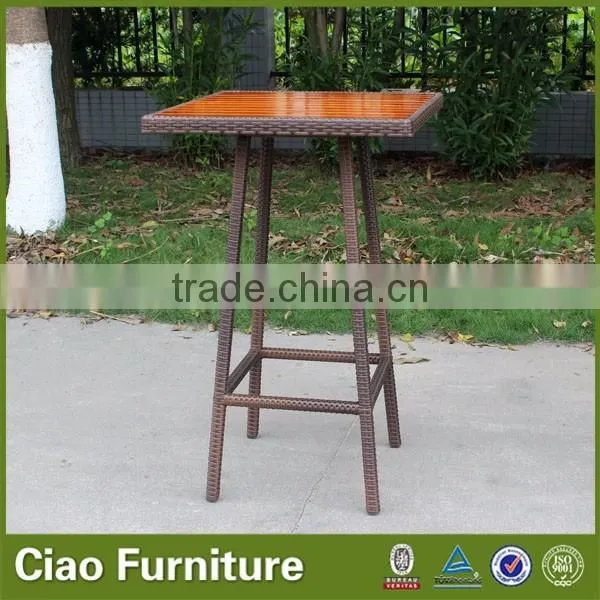 Outdoor high bar table with teak wood top