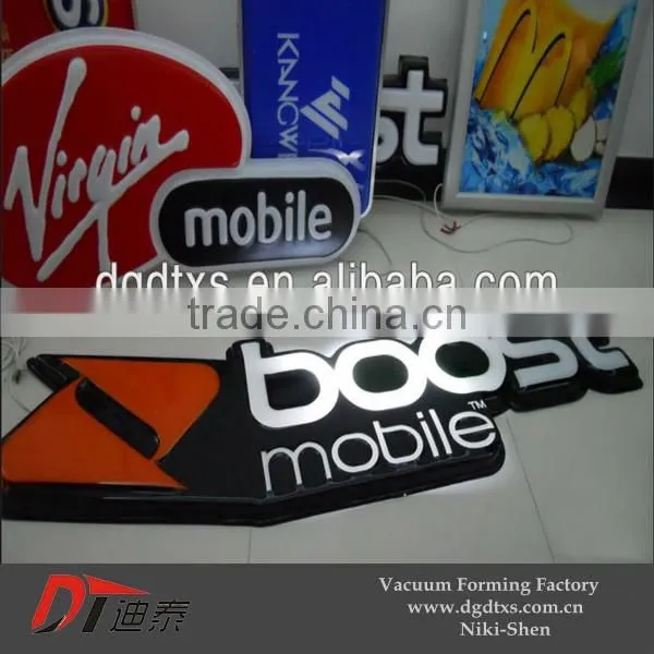 Custom PS/ABS advertising plastic logo sign display by vacuum forming