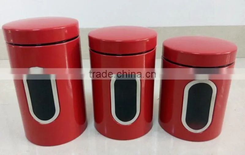 3PC Canister Set Stainless Steel Coffee Tea Sugar Jar Lid Kitchen Storage Black Can