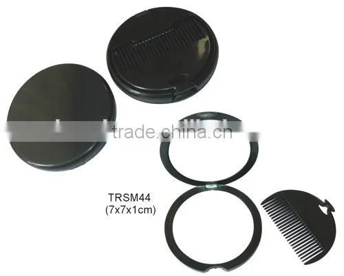 Foldable plastic mini travel make up mirror set round pocket mirror with comb
