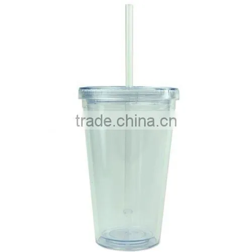 12oz Clear Acrylic Double Wall Tumbler With Straw
