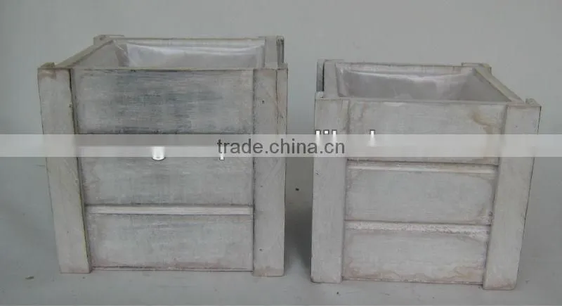 square antique with wash wood planter