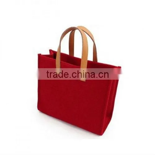 Simple Woolen Felt Tote Bag with Genuine Leather for Women (TM-FT009)