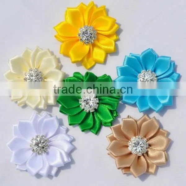 small satin ribbon flower clip for kids hair accessories