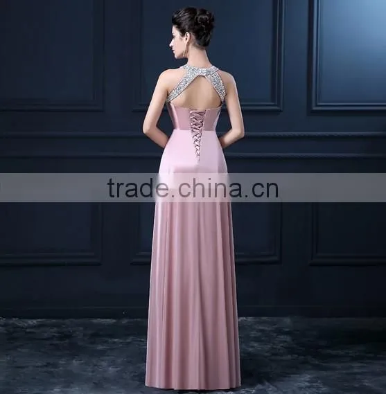 halter neck designer beaded evening brand pretty women dress
