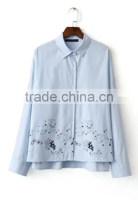 Runwaylover EY2387B Ladies 2017 Long Sleeve Label Printed Blouse