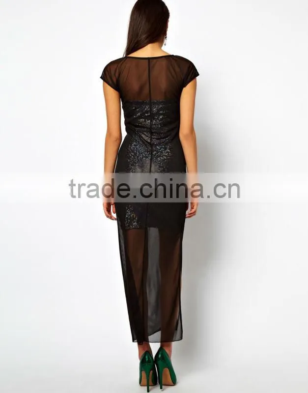 Holographic Bodycon Dress With Sheer Maxi Overlay