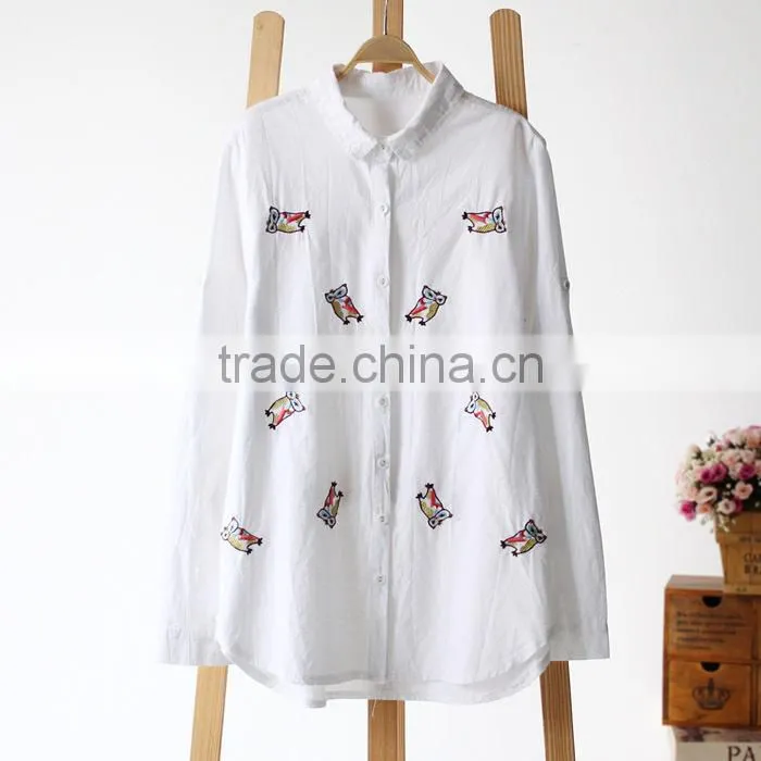 Simple style chiffin wihte V neck no collar 7 sleeve women casual blouse