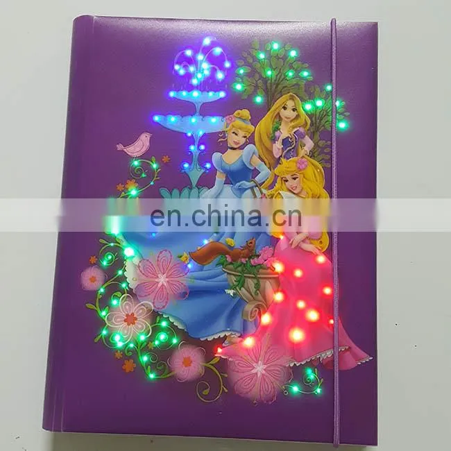 New Design led light paper diary school notebook with push button