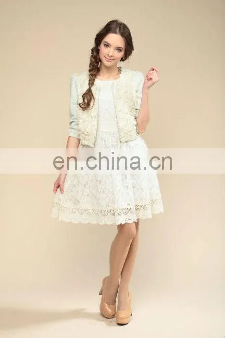 fashion 3D stereo flowers embroidery half sleeve dress