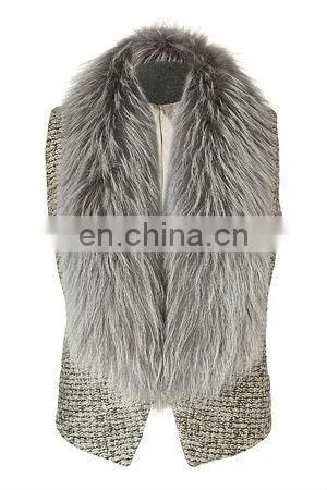 gray raccoon collar wool vest/quality+OEM+ODM