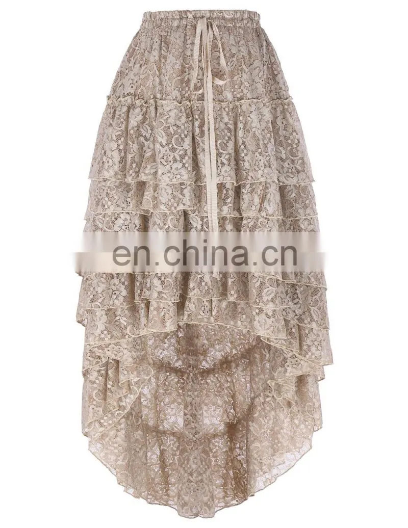 Belle Poque Women Ladies Amelia Steampunk Elastic Waist Ruffled Lace Cake Skirt BP000221-1