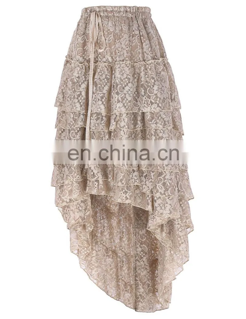Belle Poque Women Ladies Amelia Steampunk Elastic Waist Ruffled Lace Cake Skirt BP000221-1