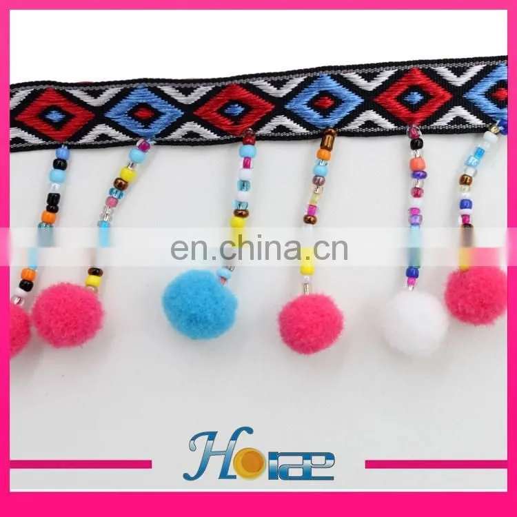 latest wooden bead lace trim wooden beaded tassel fringe trim