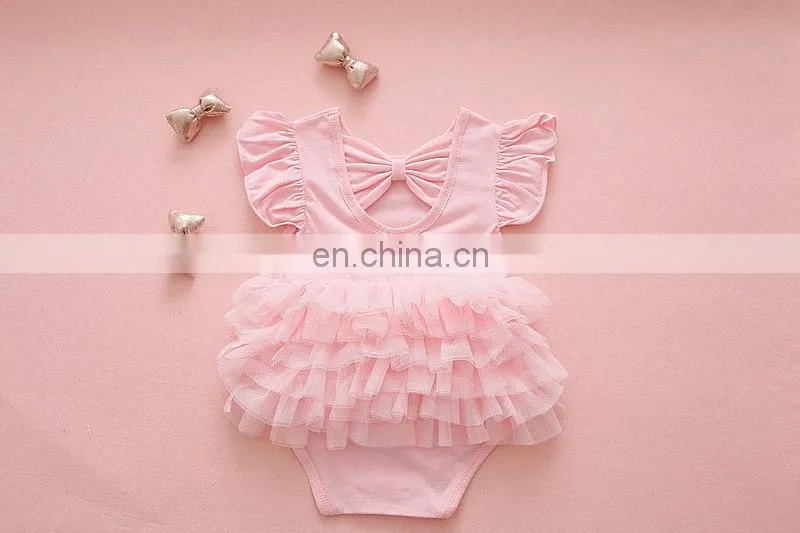 Wholesale Baby Girls Cotton Clothes Princess Ruffle Birthday Baby Girls Party Romper