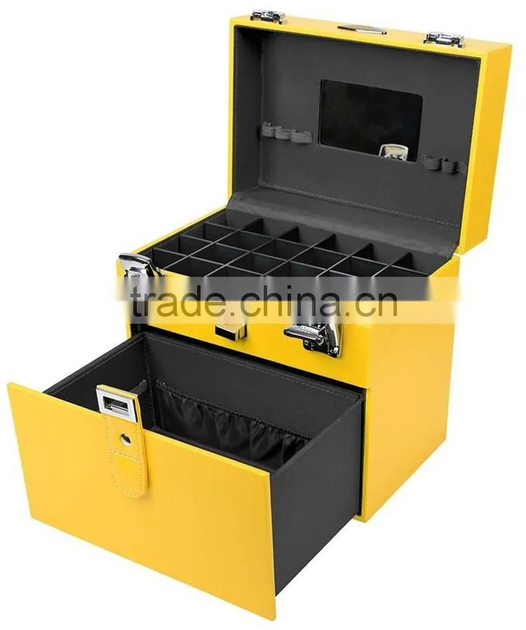 Nail Accessories Organizer and Makeup Train Case, custom hard shell nail polish organizer case,yellow aluminum nail makeup case