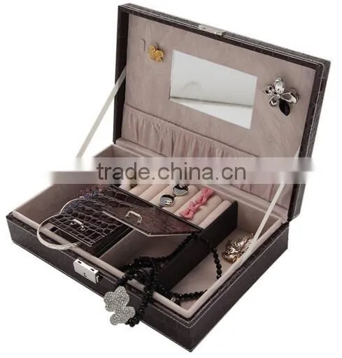 black crocordile leather personalized travel watch case jewelry case,black leather travel,OEM Black jewelry travel display cases