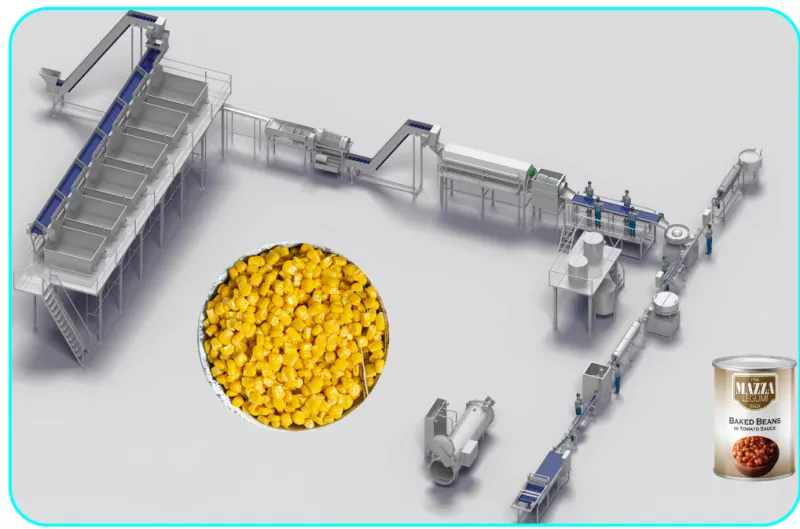Juicing 1T/H Sweet corn glutinous niblet kernel peeling wash cooking cooling sterilization Tin cans packing processing making line pulping crushing