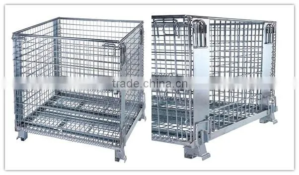 Folding rolling metal steel wire mesh warehouse storage cage