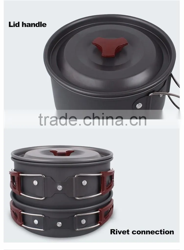 10pcs Lightweight Outdoor Camping Hiking Cookware Backpacking Cooking Picnic Bowl Pot Pan Set