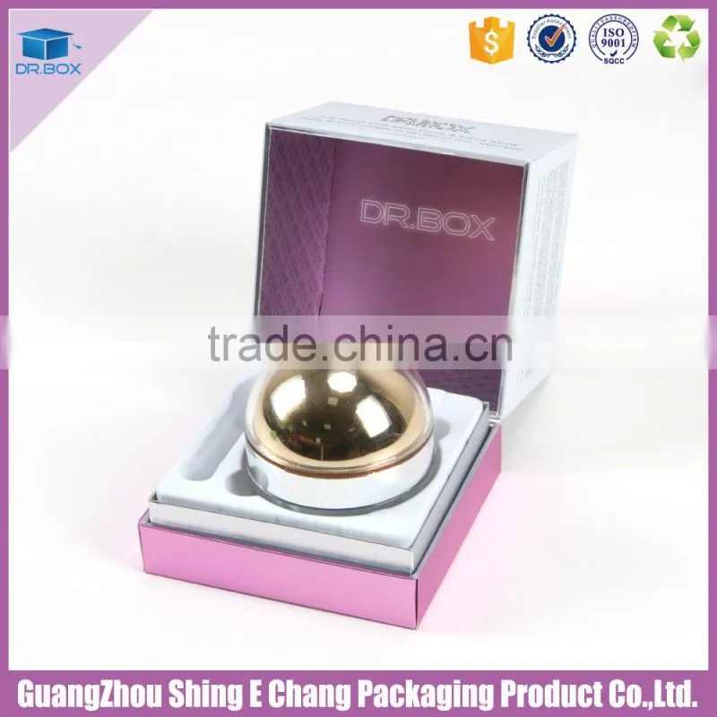 Luxury pink paperboard cosmetic box with plastic holder insert