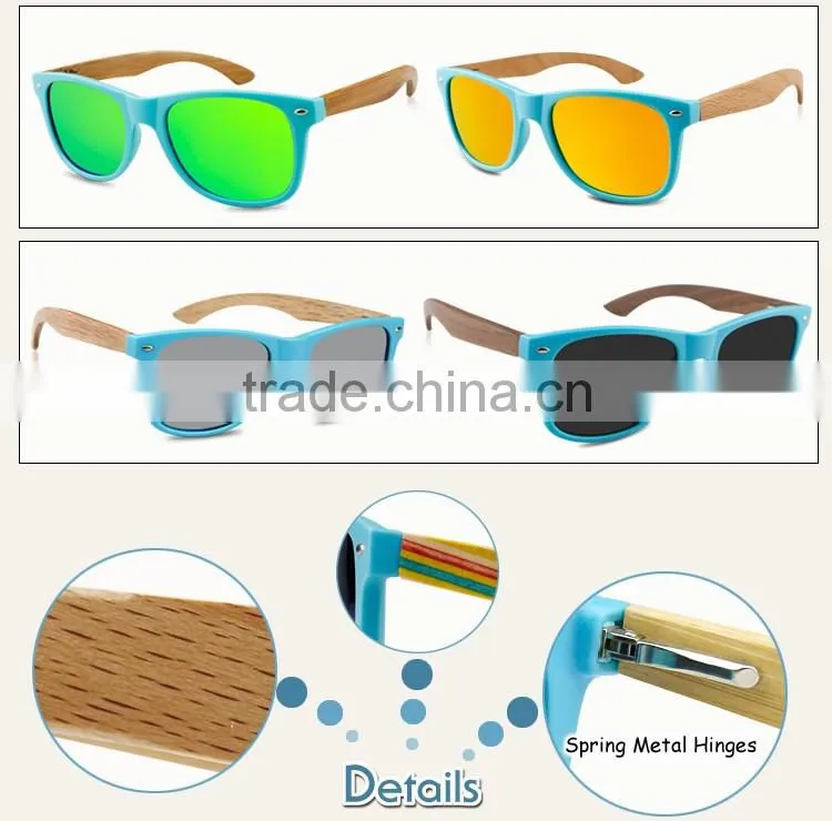 2015 Plastic frame with bamboo pins sunglasses customized with logo for free with polarized lenses