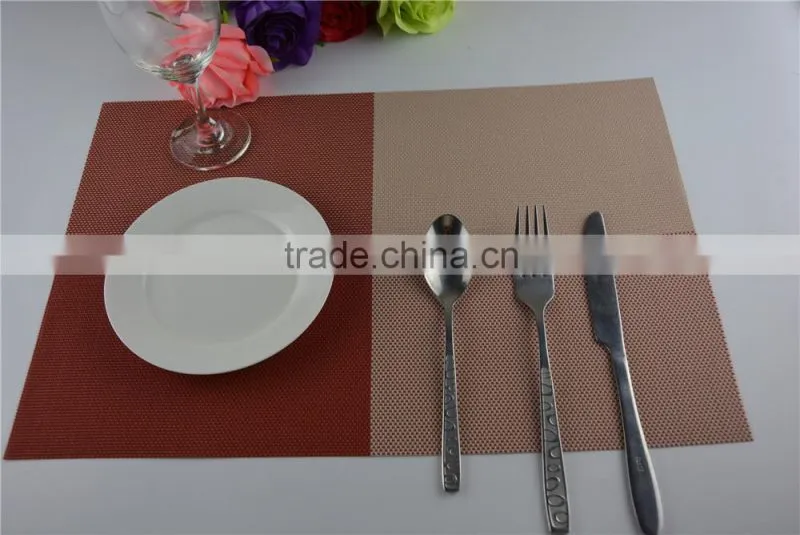 2015 New Arrival light color red with leige Placemat Fashion Adiabatic PVC Strip Weave Table Mat