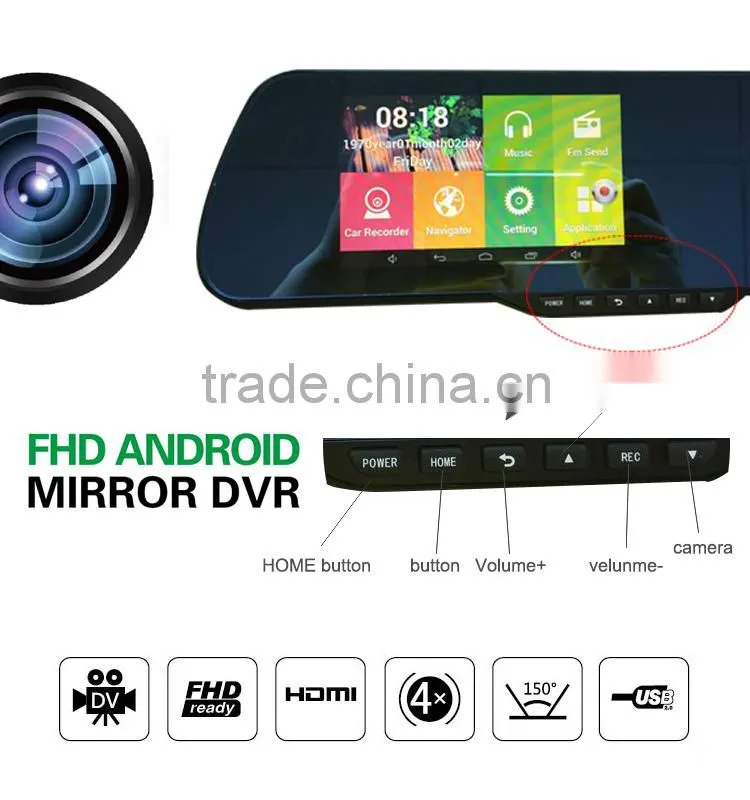 5inch 1080p dual lens car rearview mirror camera ,car gps dvr rearview mirror with fm transmitter,smart view mirrors