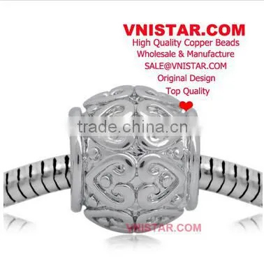Vnistar silver&gold&antique silver plated European copper alloy spacer beads with heart stamped for bracelet CEB006