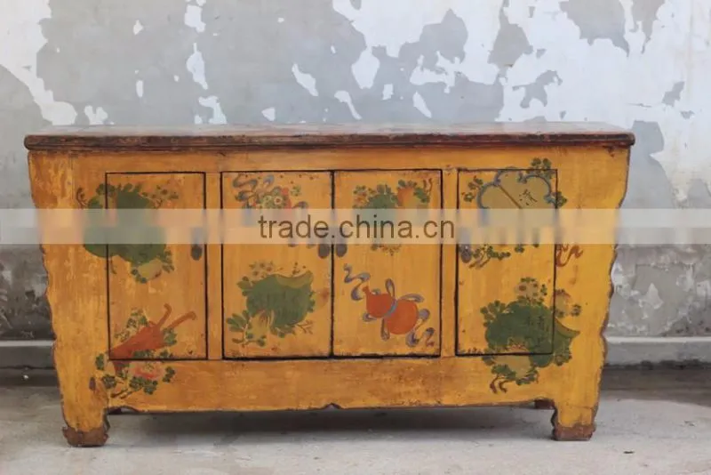 Asian Antique Vintage Hand Painted Mongolia Cabinet
