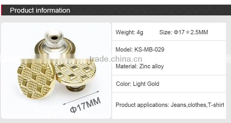 Fashion Embossed Logo Gold Jean Jacket Buttons