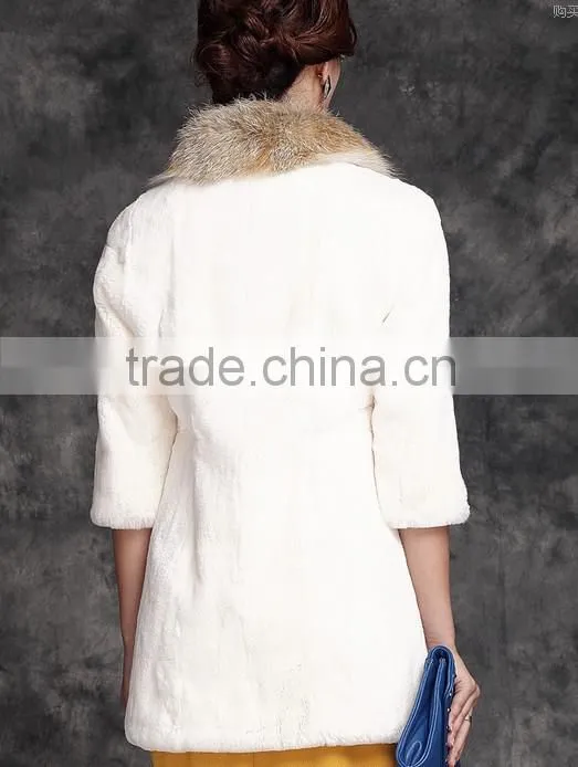 rex14061 newest rex rabbit fur coat with fox fur trim